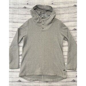 The North Face Womens Snap Button Fleece Hoodie Pullover Sz M Gray Scuba Neck